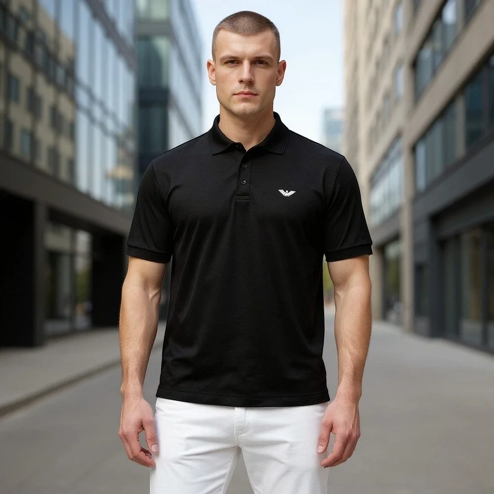 Vintage Y2K Giorgio Armani Mens Black Short Sleeve Polo Shirt Eagle Logo Size S